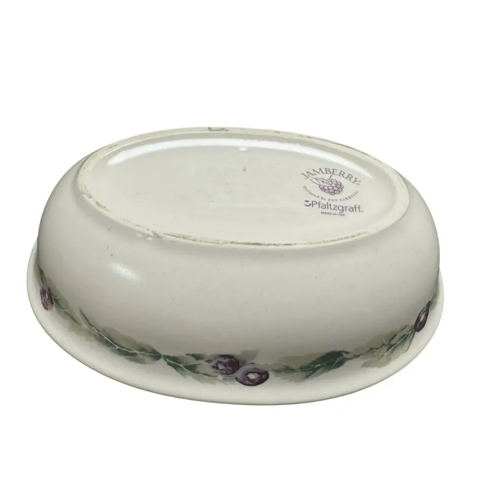 Pfaltzgraff Jamberry Cream Grapes Berries AOP 8.25in Oval Serving Platter